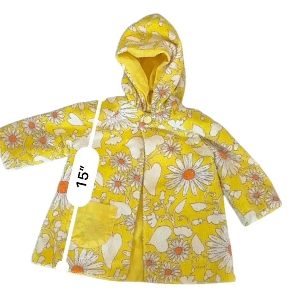 Vintage Toddler Terry Cloth Robe Handmade Yellow Daisy Swim Cover Up Size 2/3